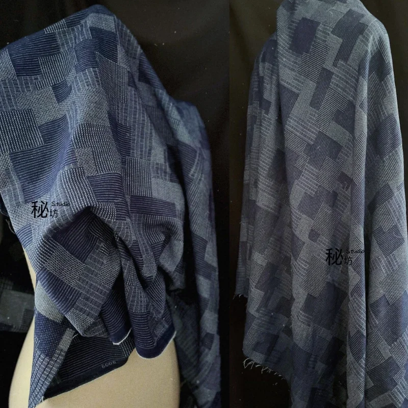 

Jacquard Denim Fabric Splicing Trendy Retro Clothing Designer for Diy Sewing Overcoat Pants Cloth Material By The Meter