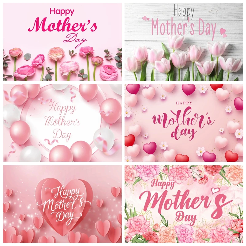 

Happy Mother's Day Backdrop Floral Love Heart I Love Mom Background for Mother's Day Women Queen's Day Party Photo Studio Props