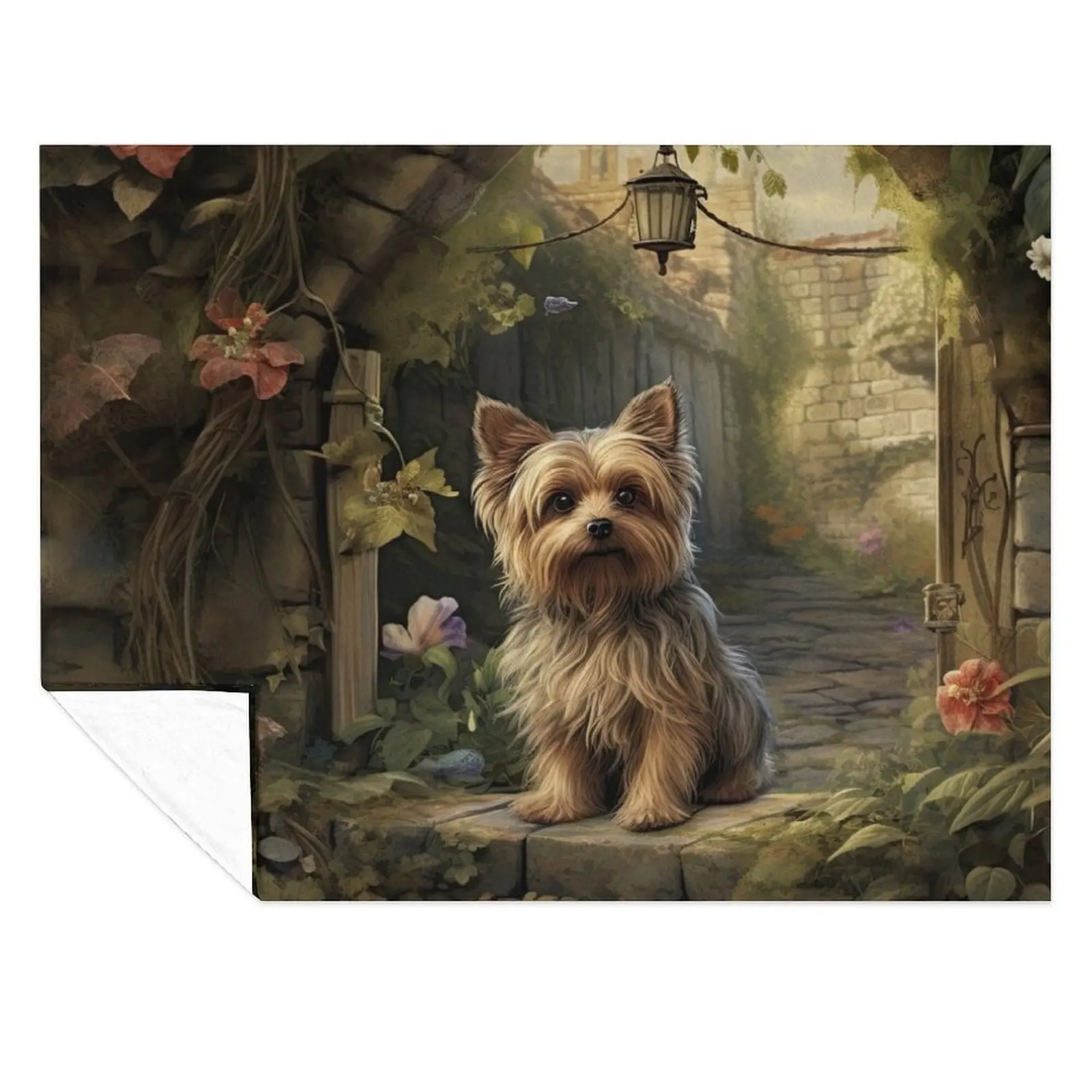

small Yorkie Yorkshire Terrier dog in old garden Throw Blanket Personalized Gift Summer Beddings blankets ands Blankets