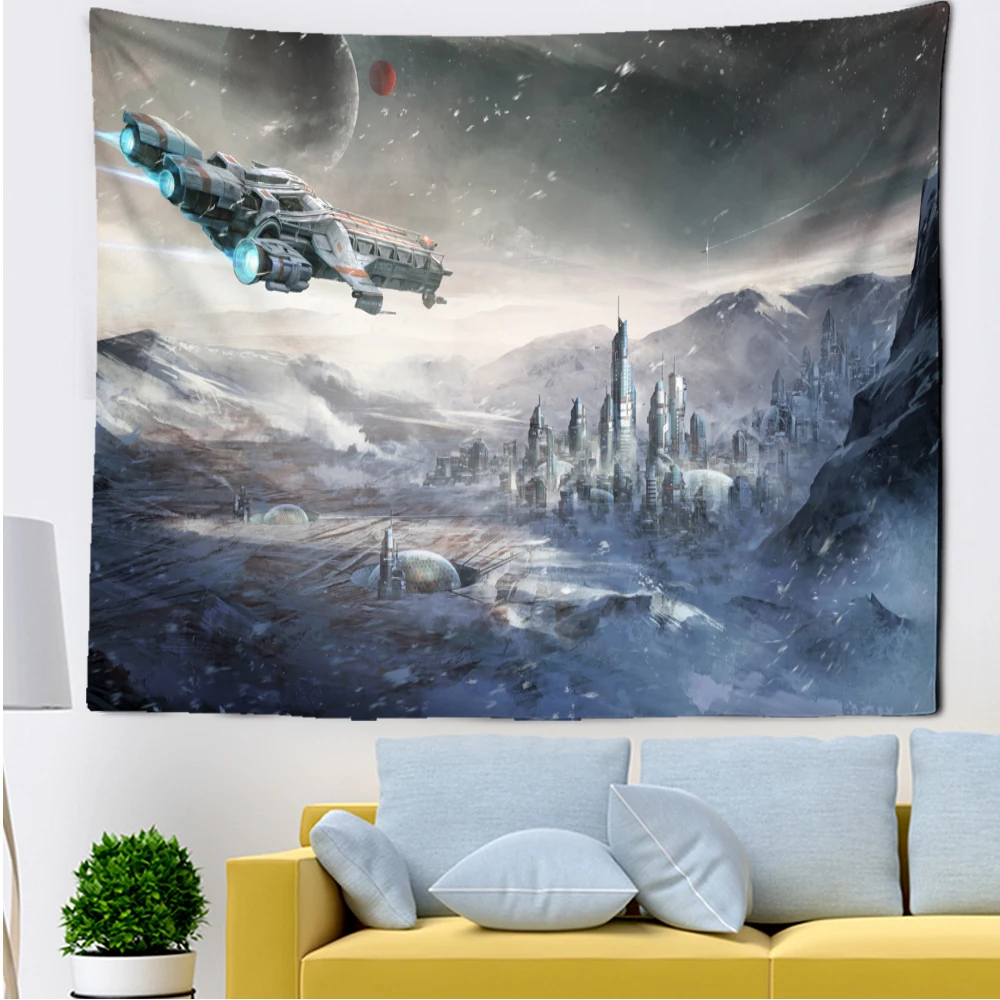 

Moon Cosmic Scene Tapestry Spacecraft Imaginative And Creative Textile Products Living Room Dormitory Bathroom