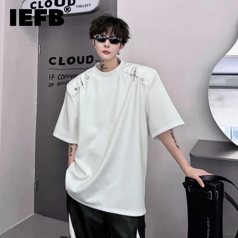 

IEFB Men's T-shirt Personalized Round Neck Metal Decoration Short Sleeve Top Oversize 2024 Summer Tee MenwearTrend W3290