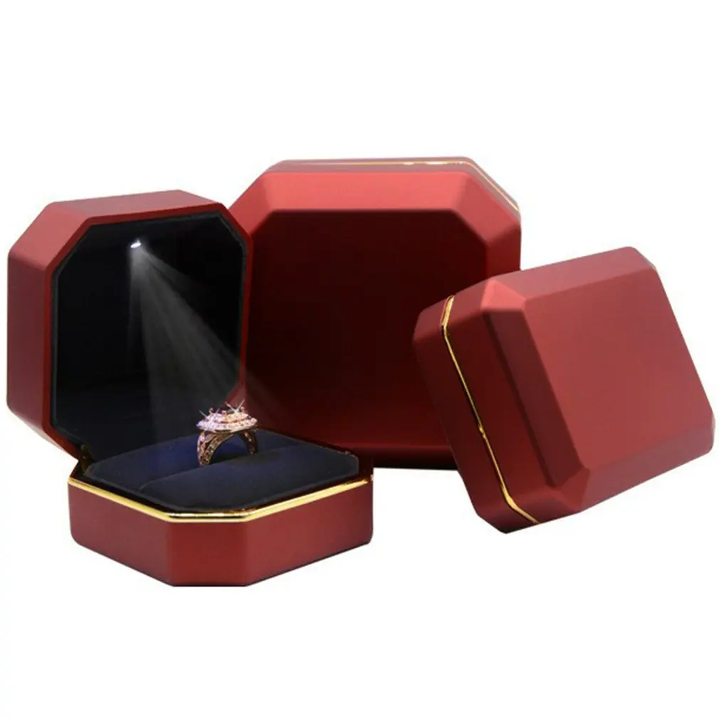 Square Wedding Double Ring Case Ring Box With Led Jewelry Gift Boxs For Ring Pendant Earings Proposal Wedding