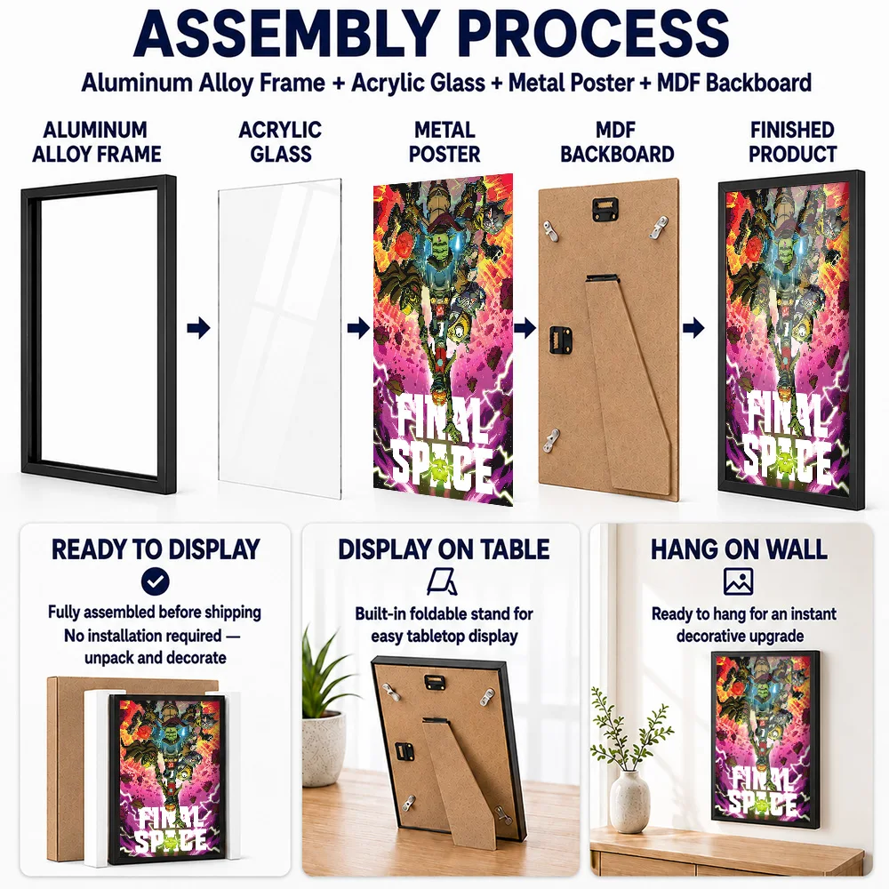 Final Space Comic Book Cover Metal Poster With Aluminum Alloy Frame Personalized Photo Retro Pop Style Wall Art For Media Room