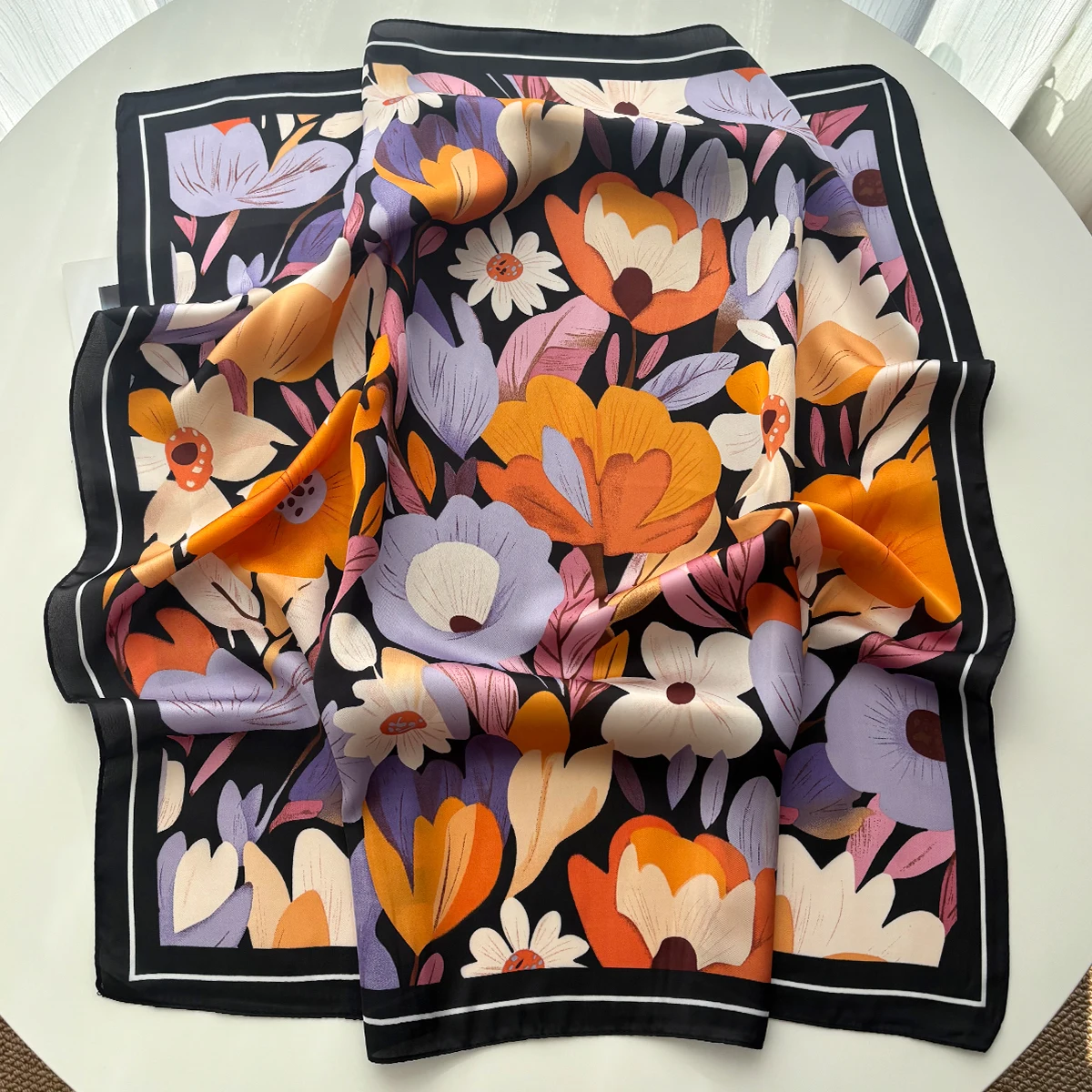 Luxury Square Scarf For Women Retro Ladies Hijab Floral Neckerchief Bandanas Soft Stain 70*70cm Faux Silk Scarves Shawl