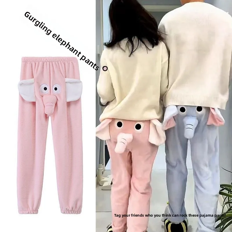 

Cute Elephant Decor Short-Sleeve Tee & Shorts | Soft Comfortable Pastel Sleepwear for Home Lounging/Couple Daily Wear