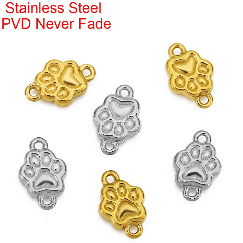 10 Piezas de Cuentas Espaciadoras de Acero Inoxidable con Baño PVD, Diseño de Huella de Perro, 7mm, para Pulseras, Collares, Dijes, Accesorios de Joyería DIY