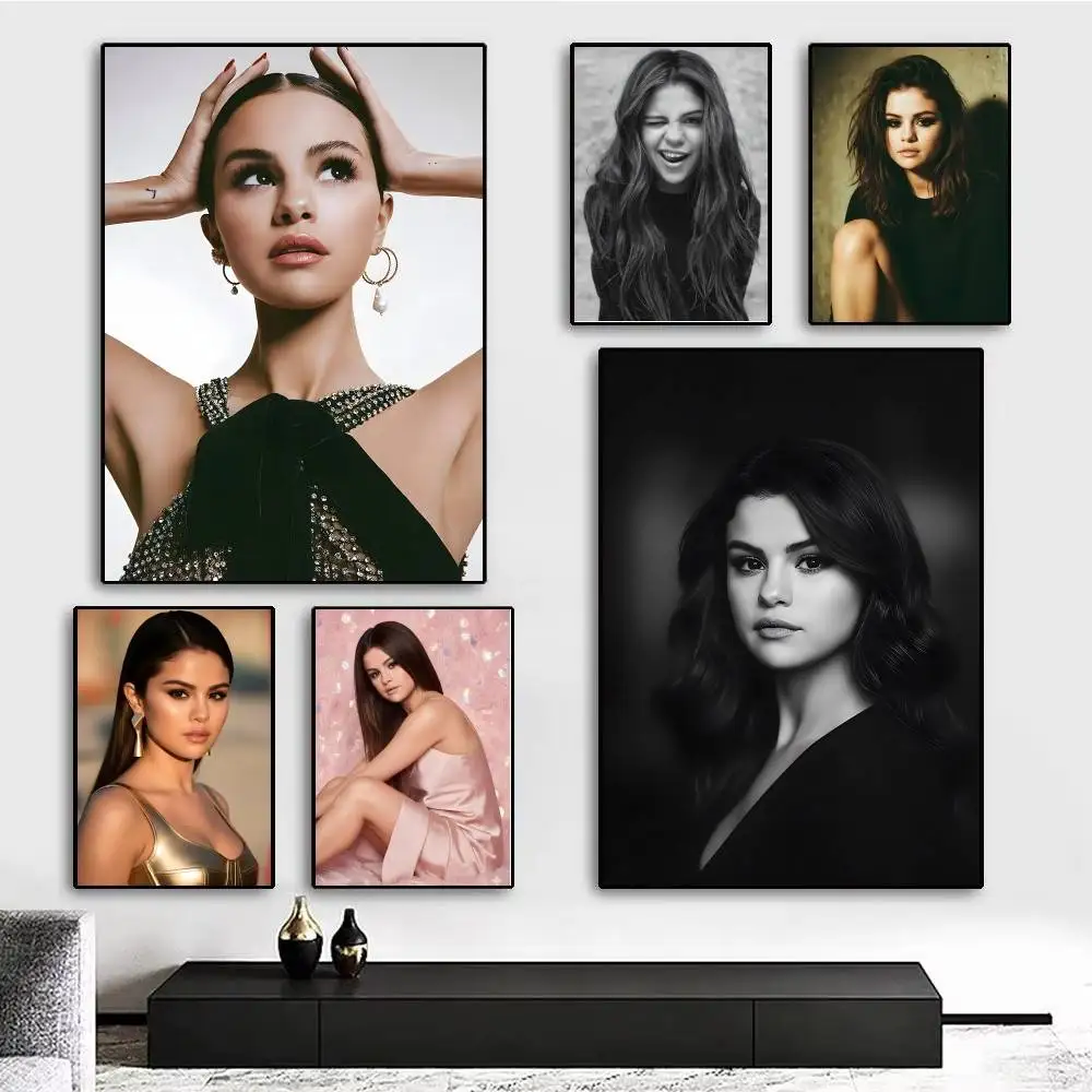 1pc S-Selena Gomez Singer Poster Sticker Print Waterproof Wall Art For Living Room Bedroom Home Decor