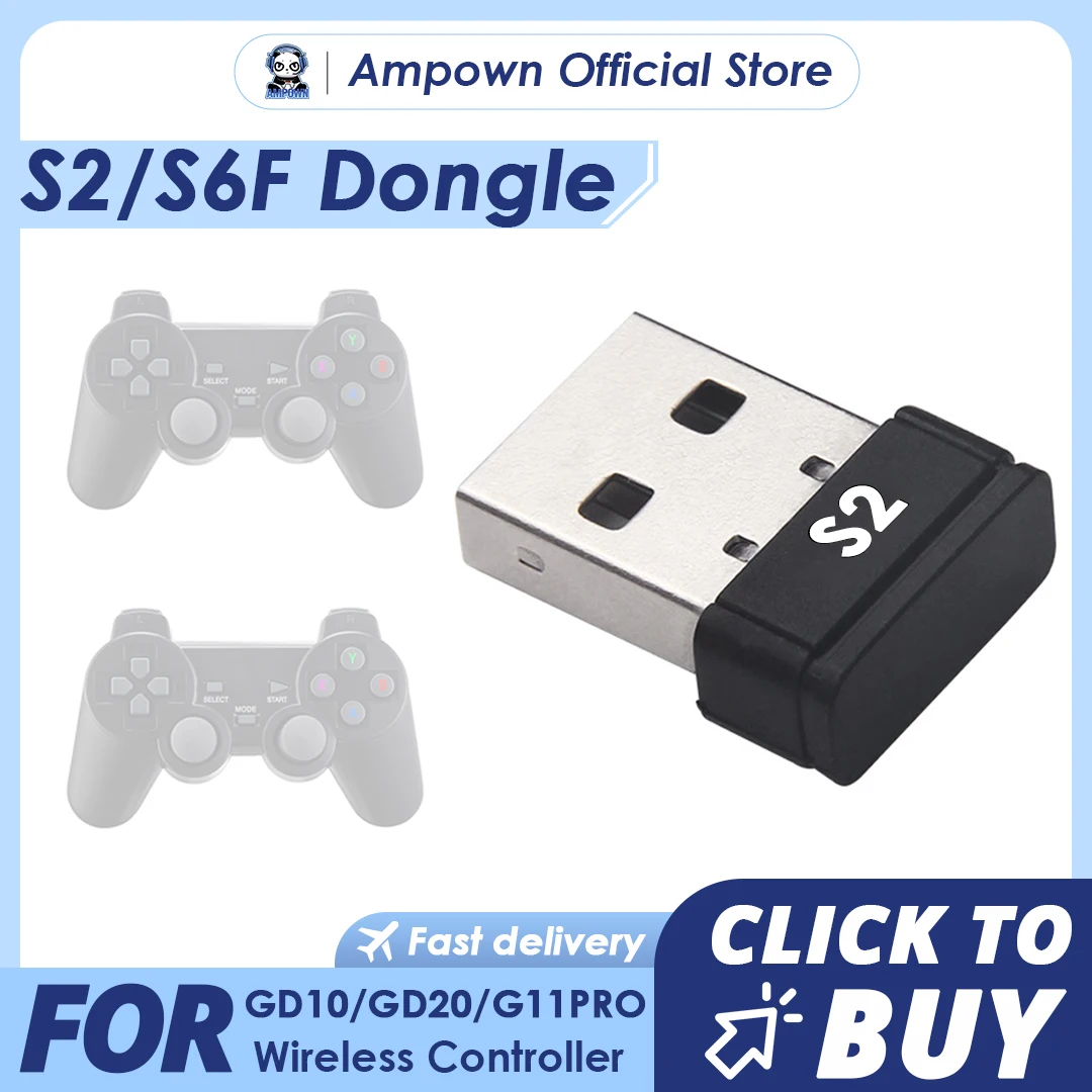 Ampown S2 S6F USB Dongle 2.4G Wireless Receiver GD10 GD20 USB Receiver Accessories Low Latency Fast Connect for Two Controllers