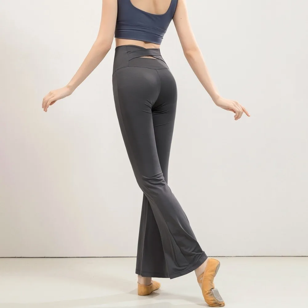 Pilates-Hose mit Samt-Optik, Micro-Flare-Schnitt, Überkreuzbändern, Hochtailliert, Dehnbar, Hochelastisch, Yoga-Hose