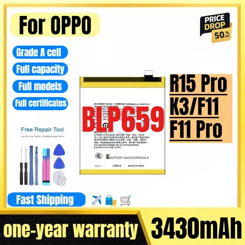 BLP659 for OPPO R15 Pro/K3/F11/F11 Pro  Phone Battery High Quality High Capacity  Replacement Bateria Grade A Cell with Tools