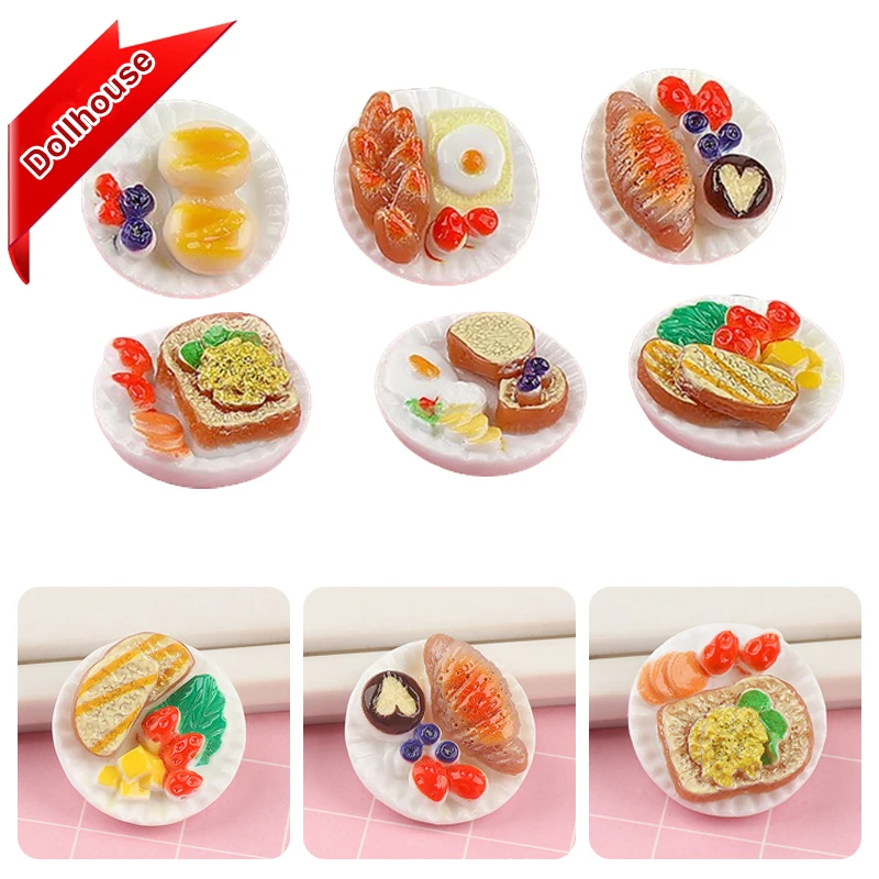 6 pçs/set casa de bonecas mini dim sum prato diy paisagem em miniatura decorações do jardim fadas acessórios casa boneca cena ornamentos