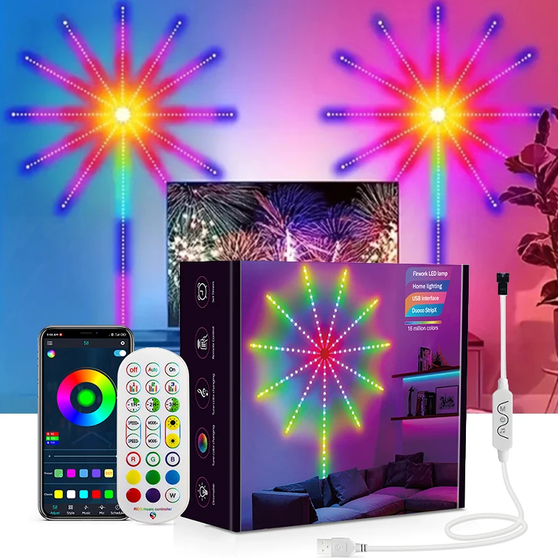 156LEDs USB Bluetooth RGB IC Led Strip Lights APP Control Music Sync Firework Led Lights For Party Wedding Decoration