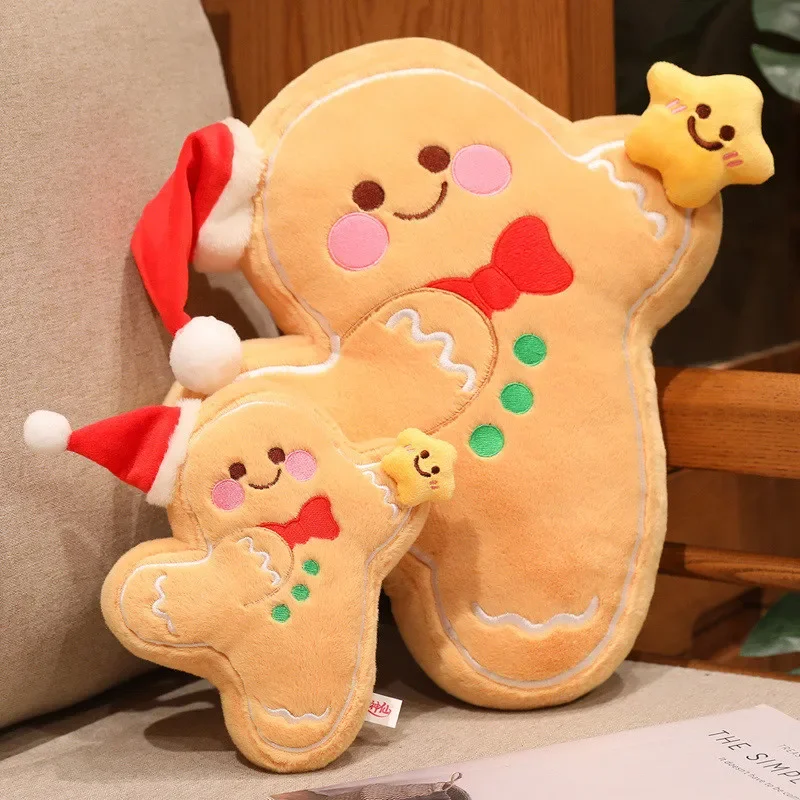 20/40cm Christmas Gingerbread Man Plush Pillow Soft Stuffed Throw Pillow for Sofa Bedroom Home Xmas Holiday Decor Gift