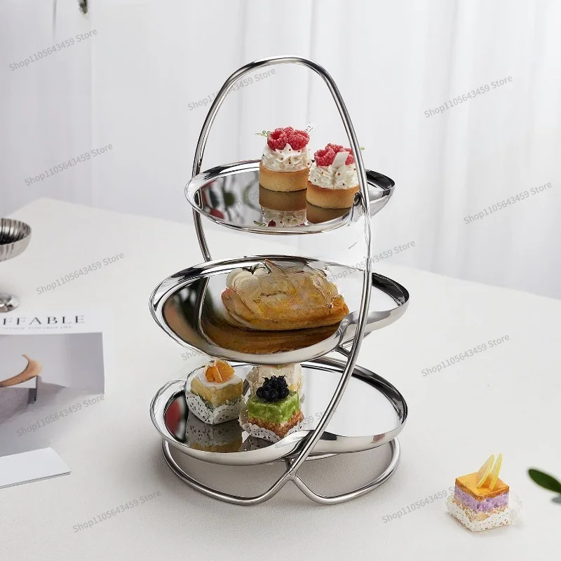 For afternoon tea snack rack 304 stainless steel three-layer pastry cake cake rack fruit dessert tea break table display rack