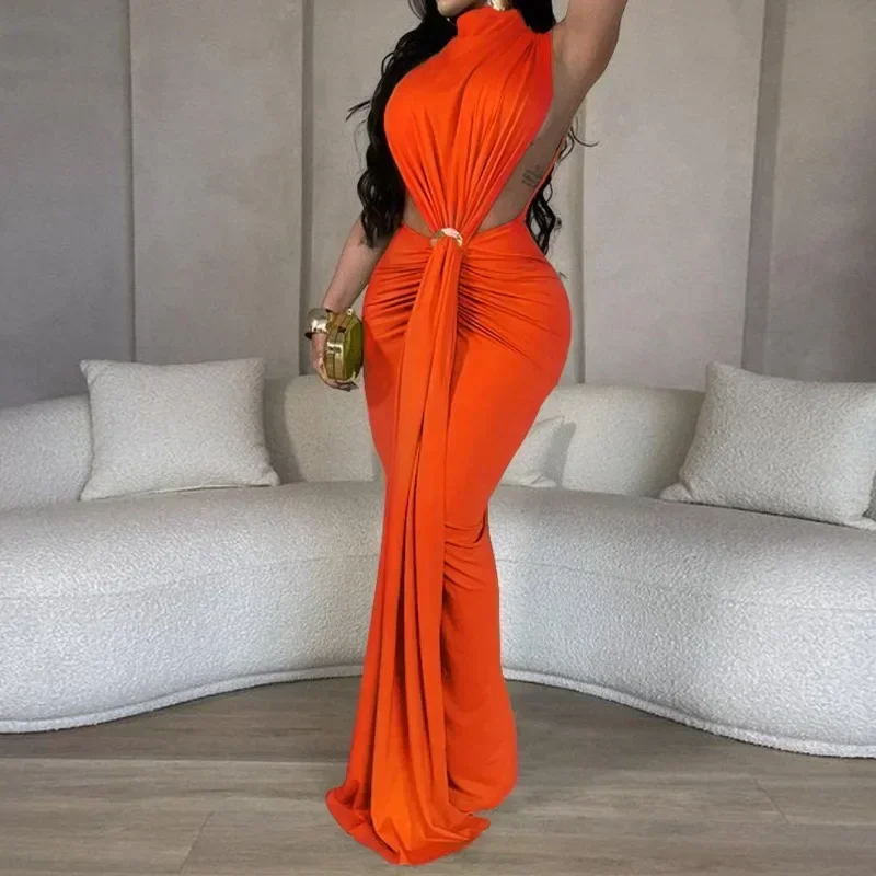 GUWU أزياء عطلة Bodycon فستان طويل ماكسي الشارع Ruched النساء عيد ميلاد مثير قطع الخصر فساتين السهرة الليلية