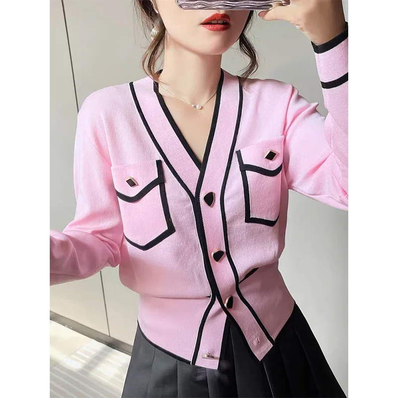 Women Clothing Sexy Slim Solid Chic Sweater Cardigan Spring Autumn V-neck Simple All-match Knitwear Tops