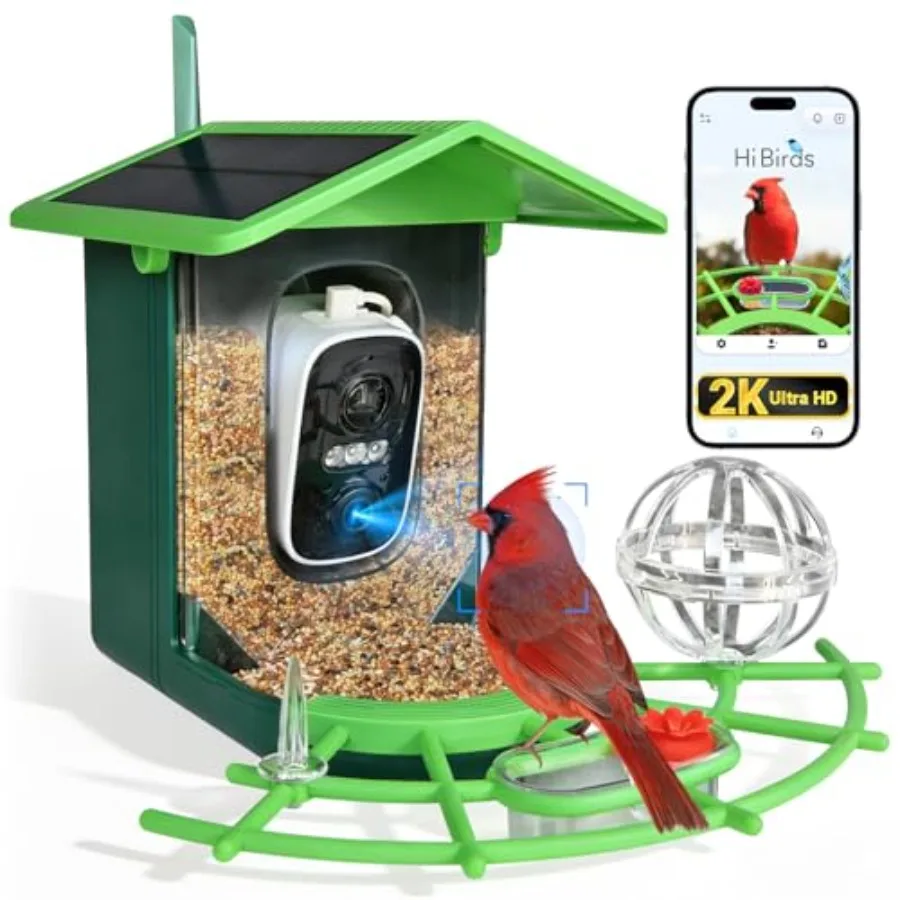 

WiFi Bird Feeder with Camera Solar Powered - 4MP HD Smart Bird Feeder with AI Bird Identification Color Night Vision Motion Ale