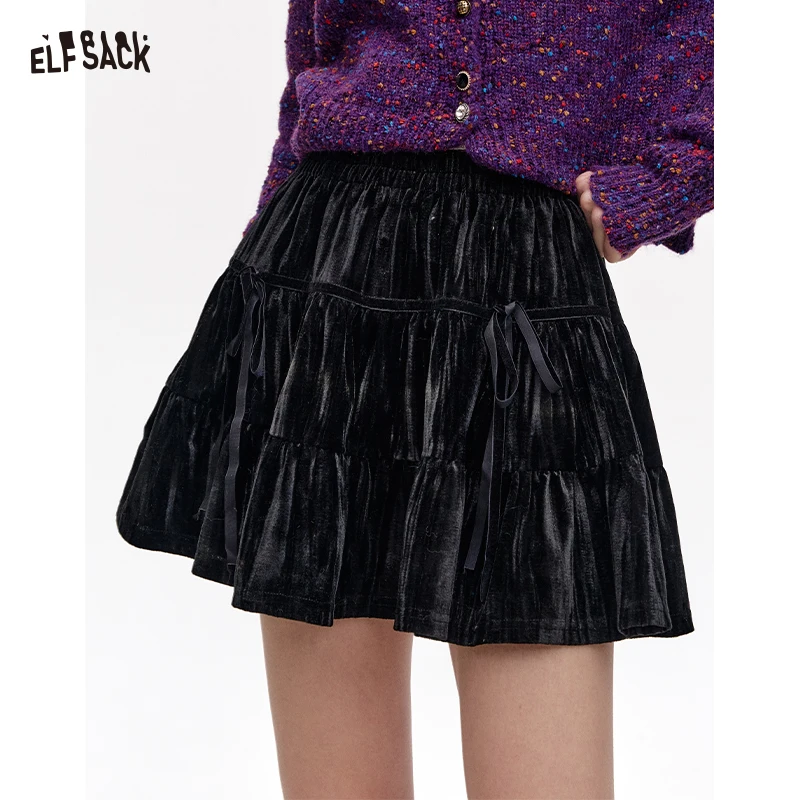 

ELFSACK 2025 Winter New Arrivals Casual Halloween Drawstring Ruched Solid Color Short Skirt For Woman