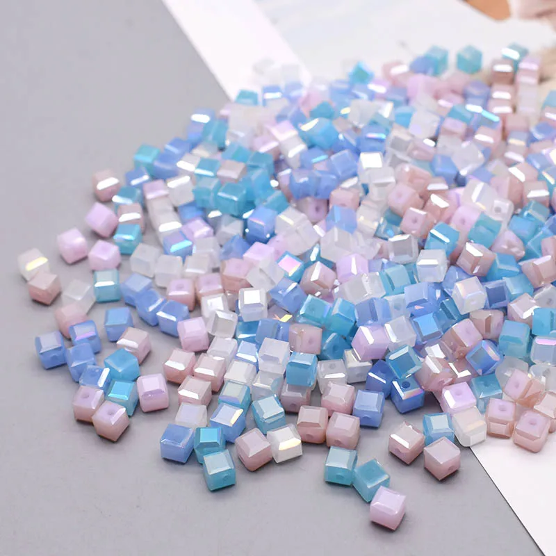 Pink Color 6mm Czech Glass Crystal Beads Cube Square Crystal Beads Charms Colour Candy Seed Beads For DIY Jewelry Making