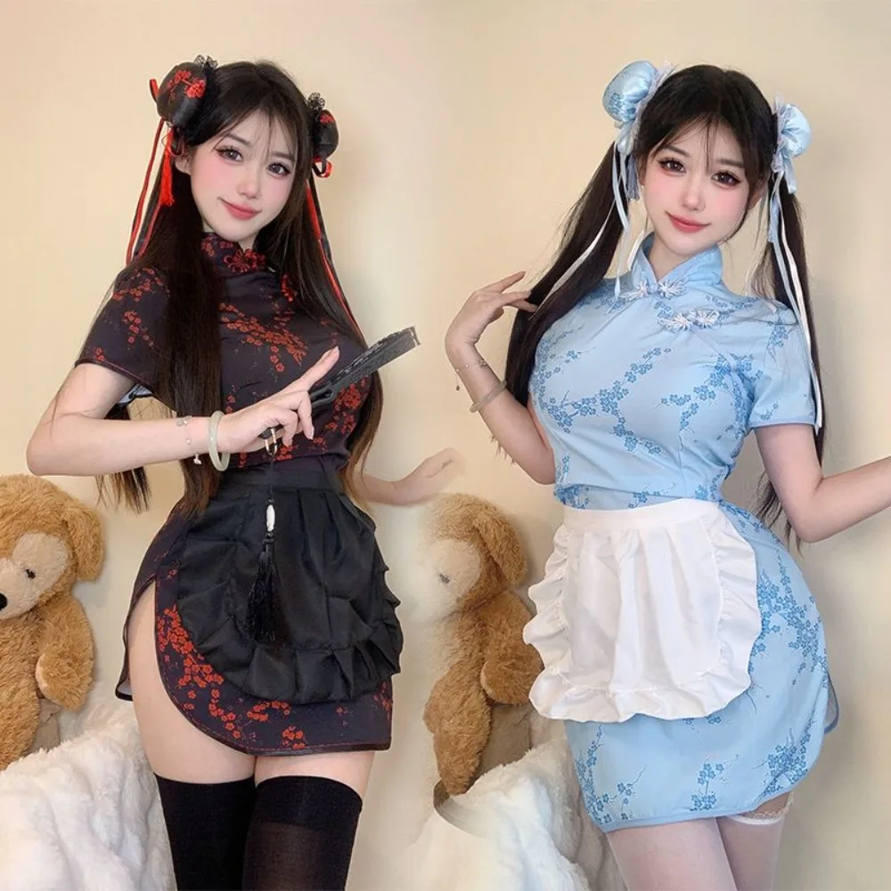 

Chinese Kitchen Maid Lolita Set | Kawaii Apron Dress & Modern Qipao | Fresh Retro Aesthetic Japanese Cute Sexy Costume Woman
