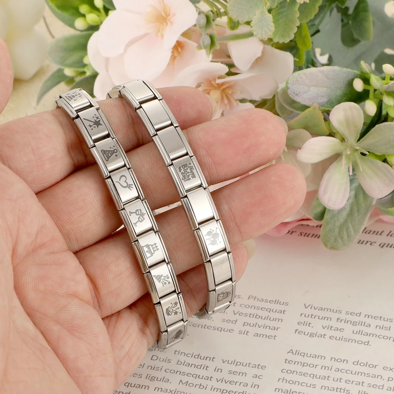 Fashion Birthday Series Laser Engraving Cake Star Heart Happy Birthday Italian Charm Fit 9mm Stainless Steel Bracelet DIY Making