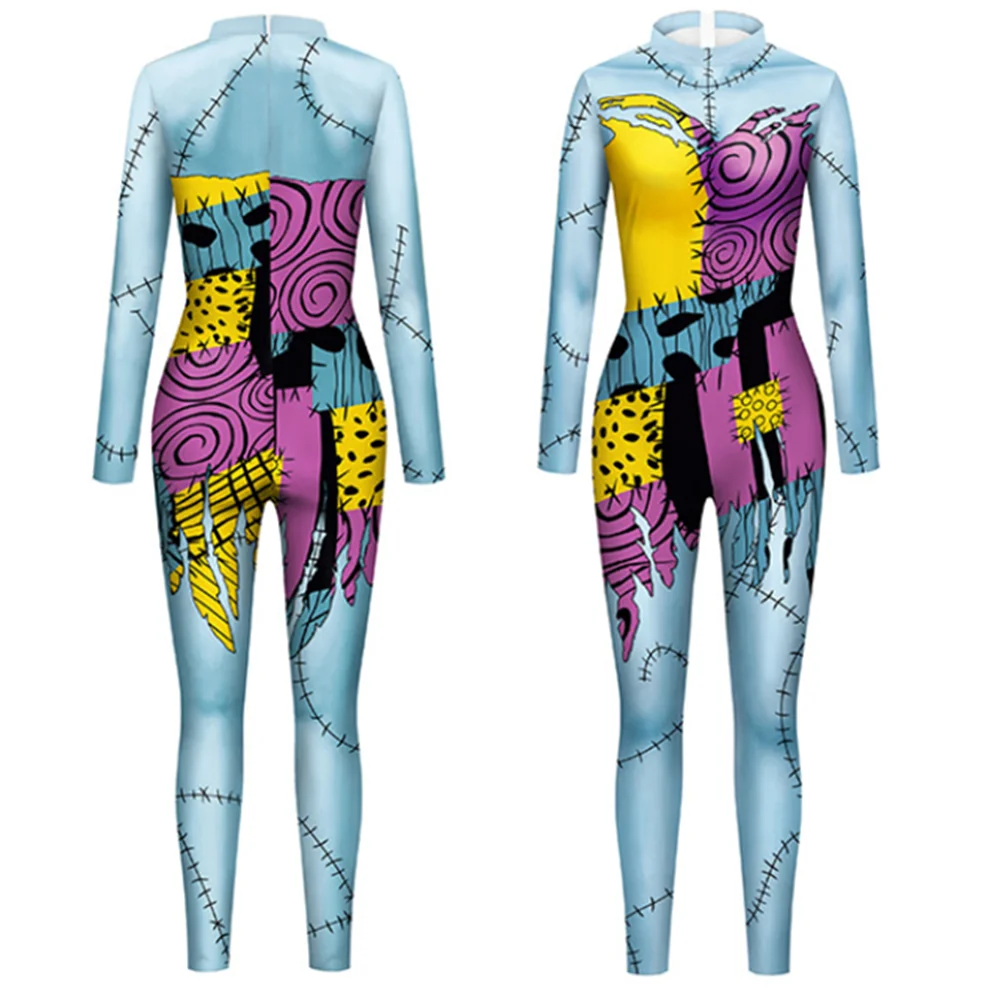 Sally Kerst Vrouwen Sexy Slanke Jumpsuit Catsuit Cosplay Kostuums Zentai Halloween Feest Bodysuit