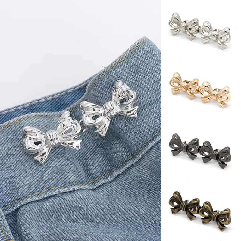 Dotolle 1Set verstellbare Knöpfe Bowknot Taille Extender Knöpfe abnehmbare Kleidung für Frauen Hosen Jeans keine Nähen Metalls chnalle