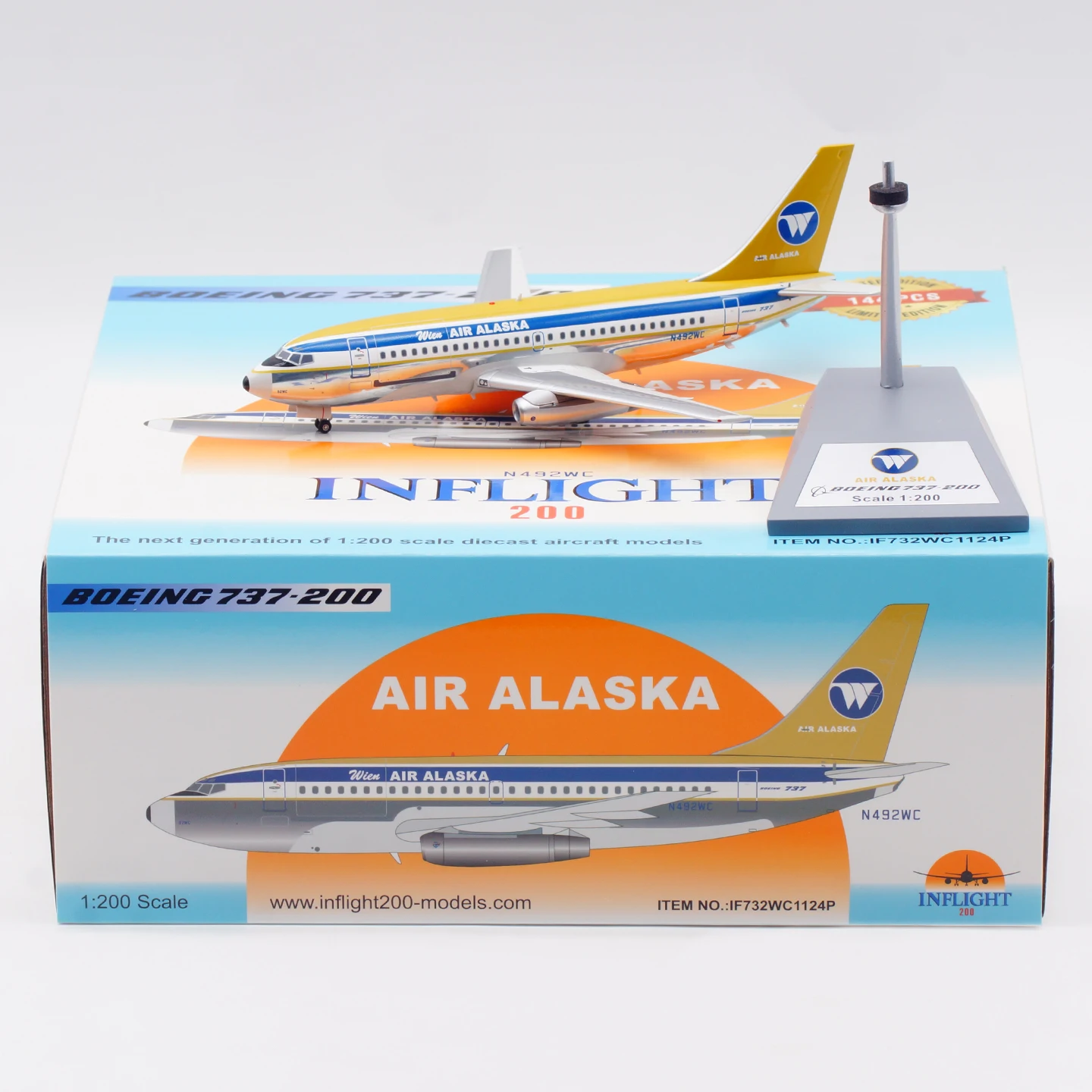 

IF732WC1124P Alloy Collectible Plane Gift INFLIGHT 1:200 Wien Air Alaska Boeing B737-200 Diecast Aircraft Jet Model N492WC
