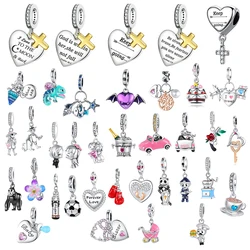 2023 Sterling Silver 925 Champagne lovers valentine's day Charms Fit pandora 925 Original Bracelets Charm Bead for Women jewelry