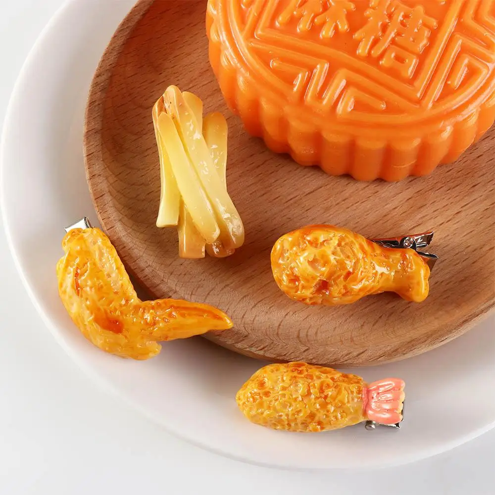 재미 있은 프라이드 치킨 시뮬레이션 음식 헤어 클립 기하학 감자 튀김 가짜 음식 머리핀 앞머리 클립 머리 장식 어린이