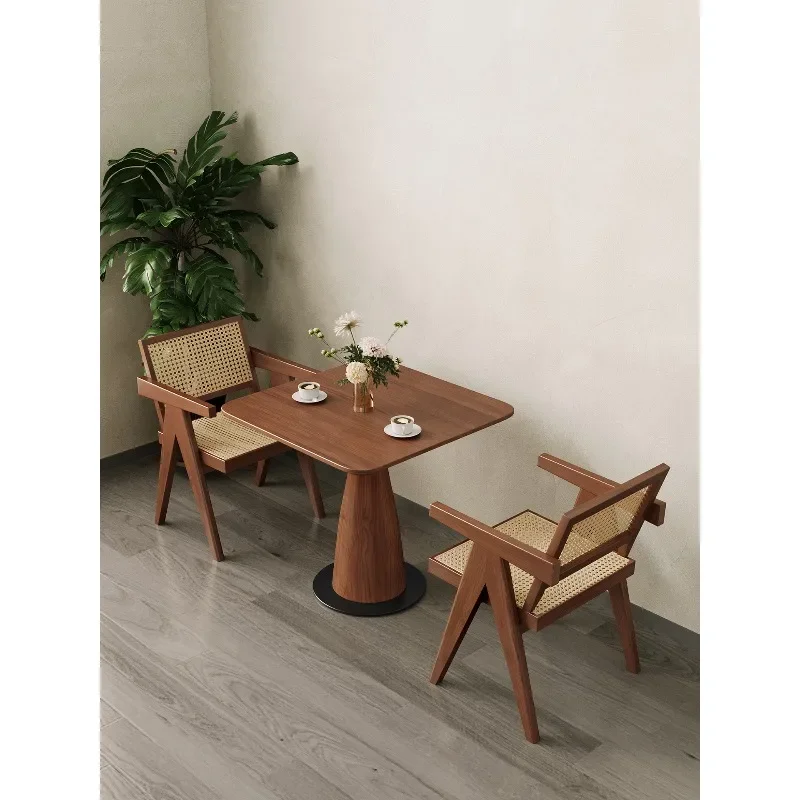 solid wood small square table and chair set lobby square dining table and chair combination for restaurant hotel