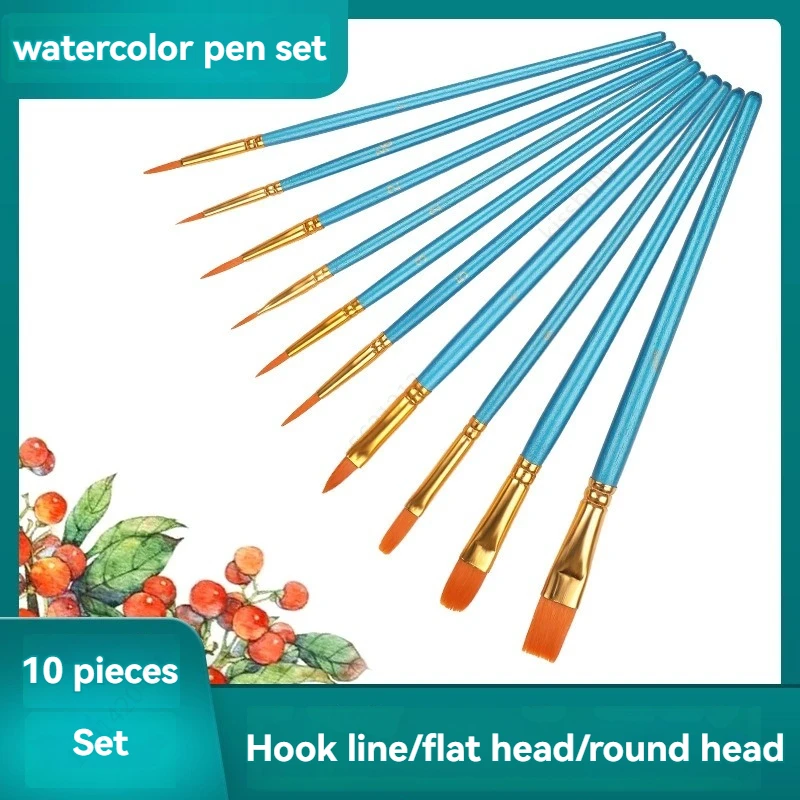 10Pcs Plastic Short Rod Art Painting Watercolor Gouache Oil Brush Multi-functional Nylon Hair Paint Brush Artist Set