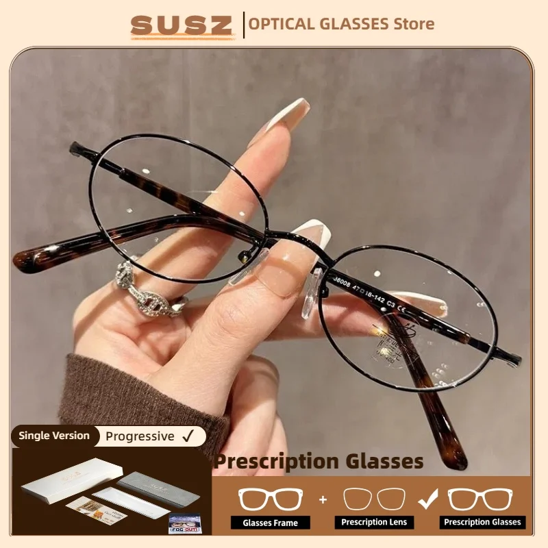 

SUSZ Fashion Oval Ultralight Pure Titanium Prescription Glasses Men Women Anti Blue Light Progressive Photochromic Eyeglasses