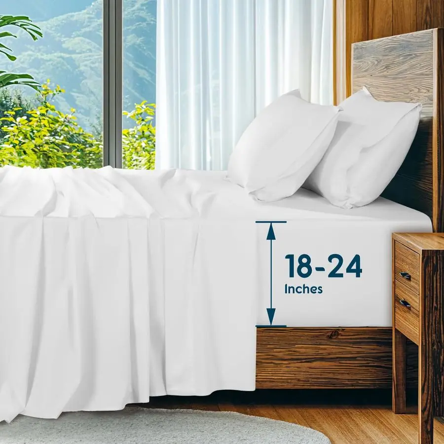 

100 Egyptian Cotton Sheets Set, Extra Deep Pocket up to 1824,1000 High Thread Count, Soft amp Breathable 5Star Hotel Sateen Bed