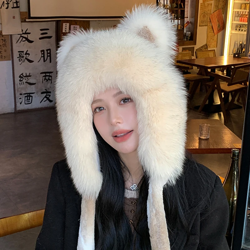 Hot High-end Luxury Fur Hat Men's Fox Fur Hat Lei Feng Cap Ear Cap Fur Necessary Hat Real Fur Hat 100% Sheeepspkin Top Fox Hat