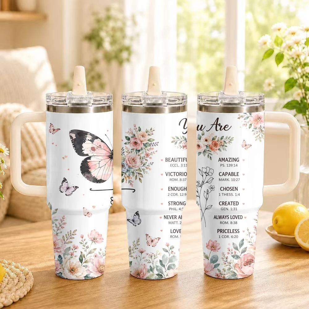Encouraging Women Christian Words Flower Vacuum Flasks 40oz Thermal Tumbler Stainless Steel Insulated Water Portable Mug Cup