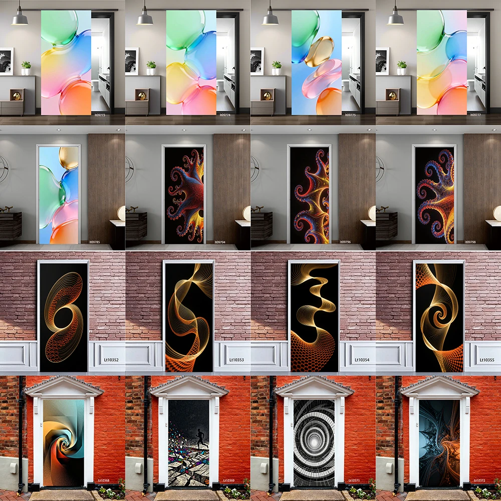 

Fluid Gradient Door Sticker, Removable Peel and Stick Self Adhesive Wallpaper, Abstract Light Mural for Home Decor