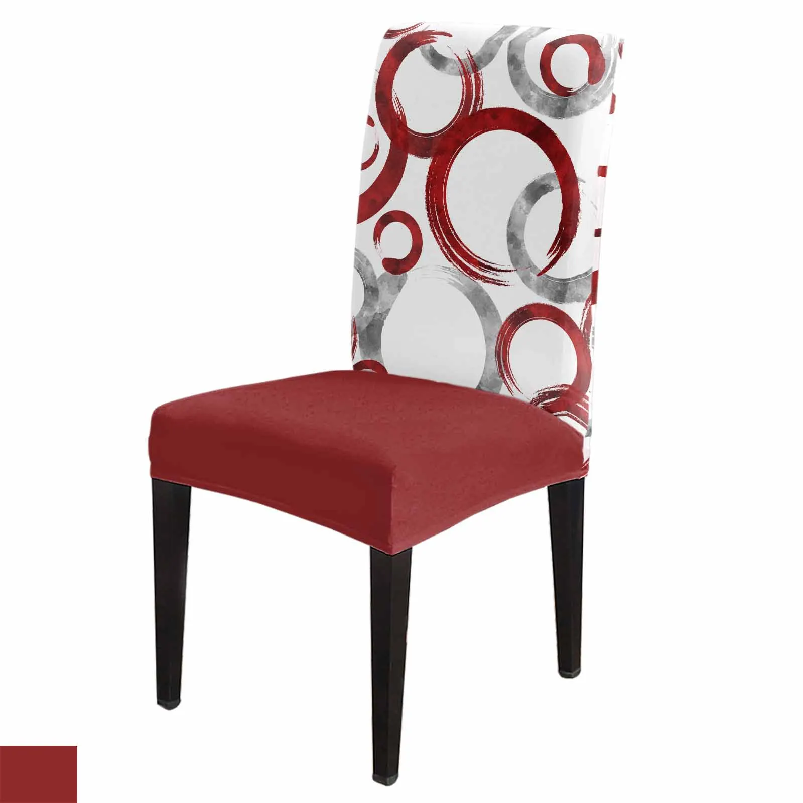 Geometric Paint Circles Red Chair Cover Set Kitchen Stretch Spandex Seat Slipcover Home Decor Dining Room Seat Cover