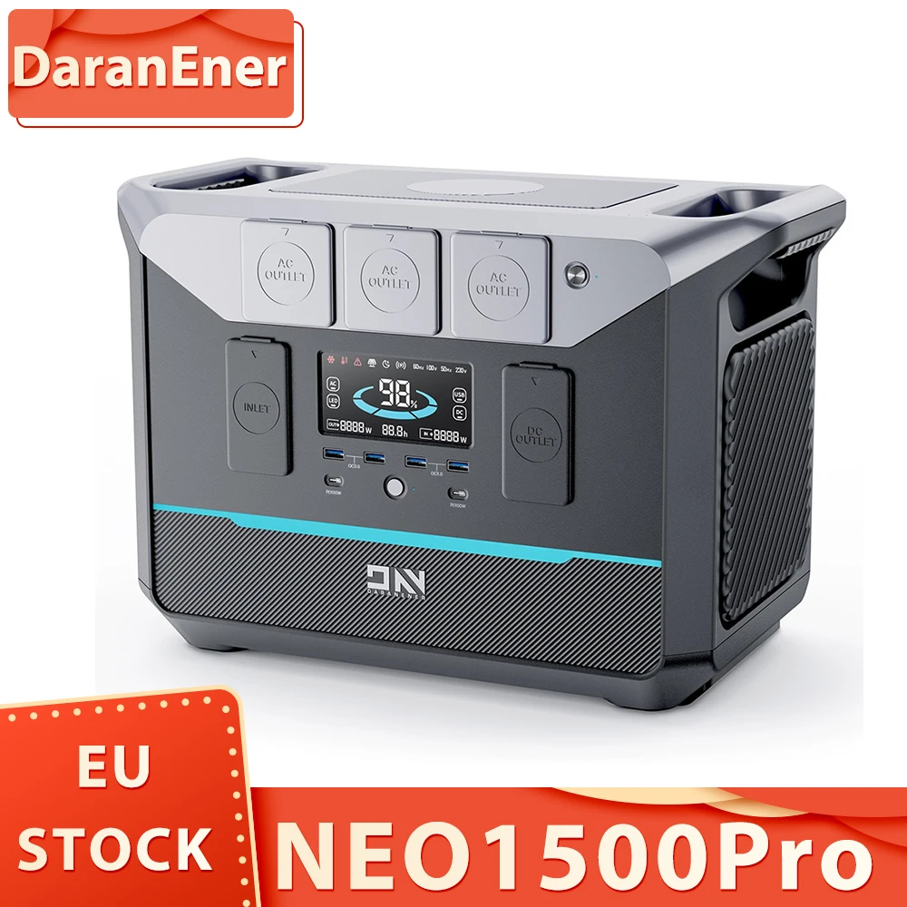 DaranEner NEO1500Pro Portable Power Station 1382Wh LiFePO4 Battery Solar Generator 1800W AC Output 14 Ports for Outdoors Camping