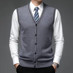 2023 Autumn and Winter New Men's Wool Vest V-neck Vest Knitted Cardigan Vest Pure Cashmere Bottoming Vest Sweater
