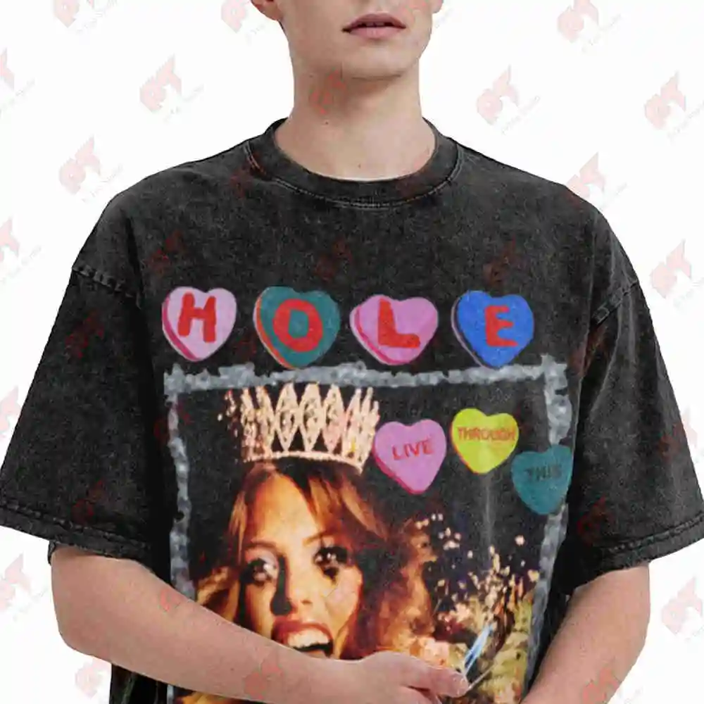 Hole Band Live Through This Vintage Washed Tee Pure Cotton T-Shirt