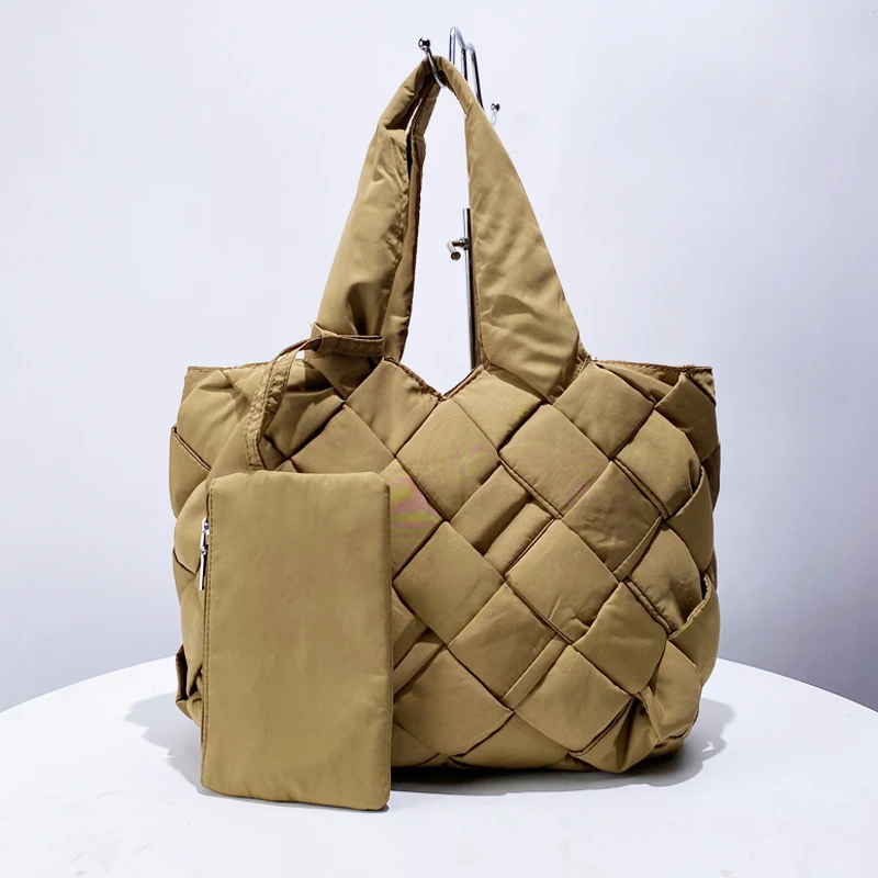 Nylon Puffer Bags For Women Luxury Designer Handbag And Purses 2024 New In Fashion Large Capacity Weave Composite Tote Shoulder