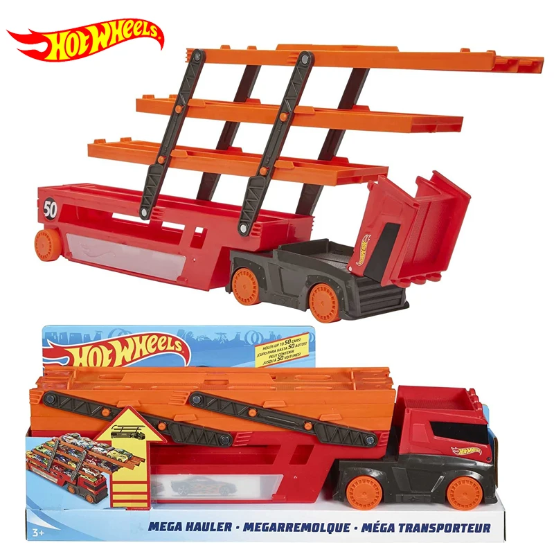 Original Hot Wheels Car Mega Hauler Truck Semi Holds  50 Toy Cars Diecast 1/64 Storage Carrier Kids Boys Toys for Children Gift