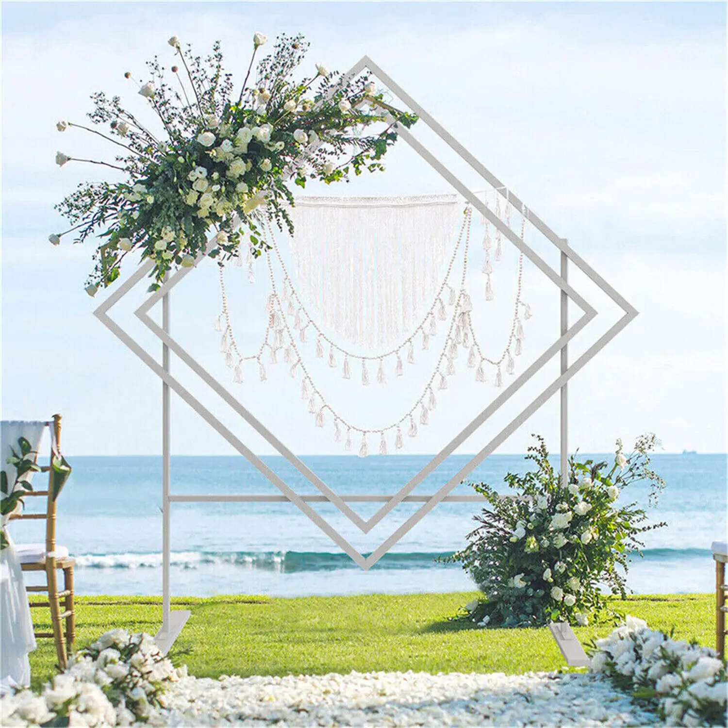 6.8ft Large Decoration Background Stand Metal Backdrop Arch Stand White Geometric Balloon Flower Holder Frame