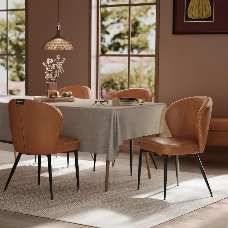 EKHO Collection - Dining Chairs Set of 4, Upholstered Kitchen Chairs, Comfortable Seat, Synthetic Leather with Stitching, Mid