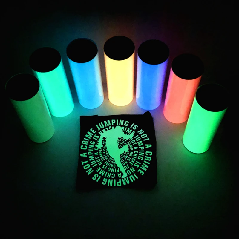 25cm x300cm In Roll Package Noctilucence PU Material Luminous Heat Transfer Vinyl Noctilucent Heat Press Film Thermoprint Letter