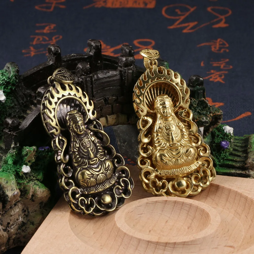 Tide Love Copper Miscellaneous Old Copper Antique Play Brass Carving Pieces Guanyin Tag Pendant Brass Car Pendant Wholesale