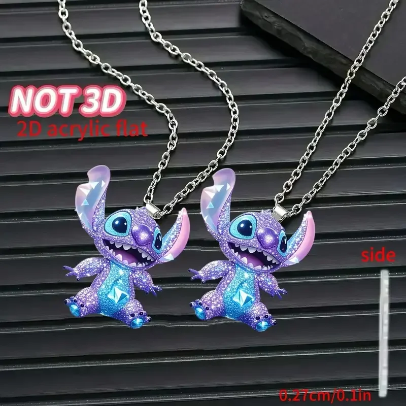 Disney Stitch 2D Acrylic Fantasy Couple Necklace Kawaii Cartoon Anime Accessories Diamond Pattern Girl Decoration Gift
