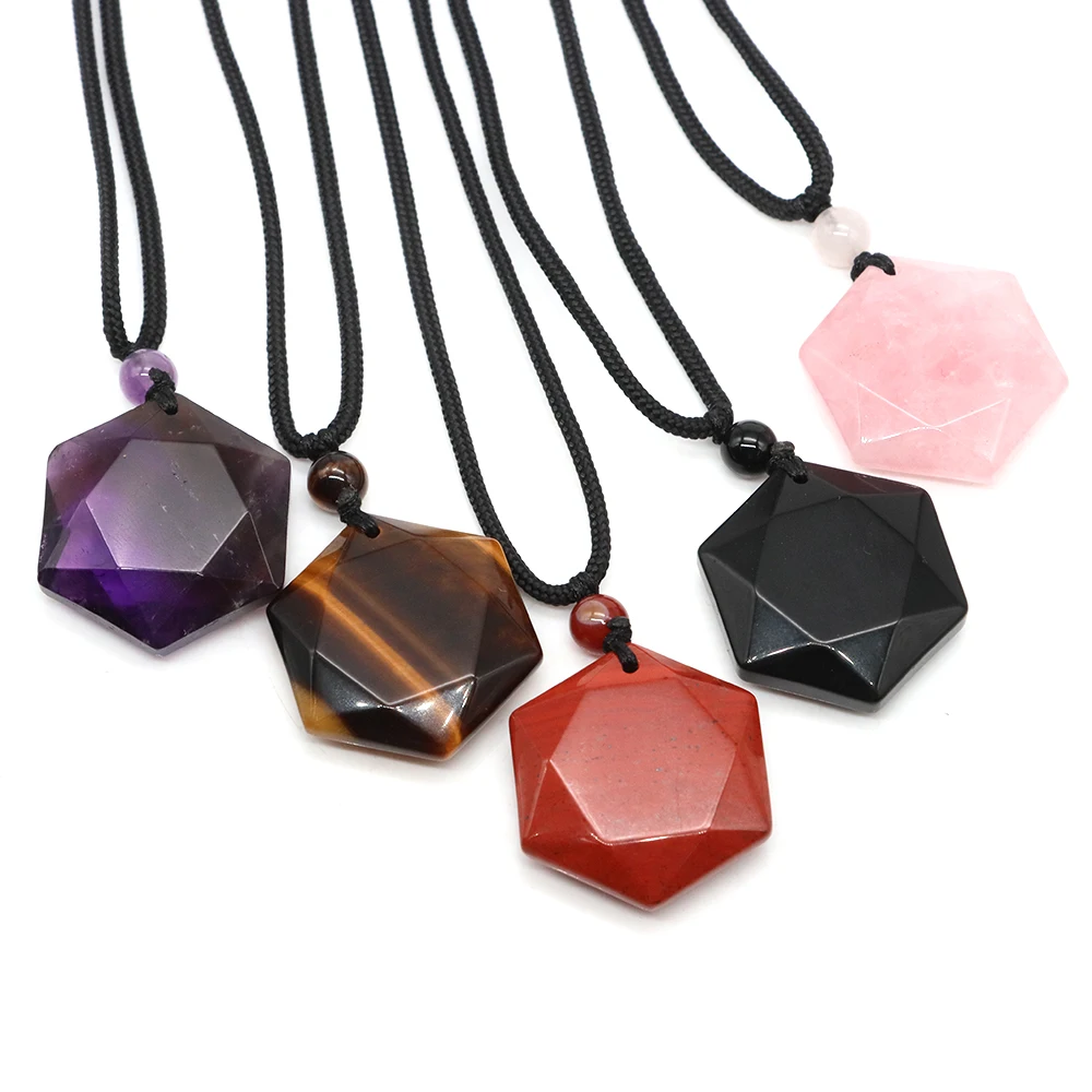 

Natural Stone David Hexagram Star Rope Chain Necklace Healing Crystal Rose Quartz Black Obsidian Lucky Amulet Pendant Jewelry