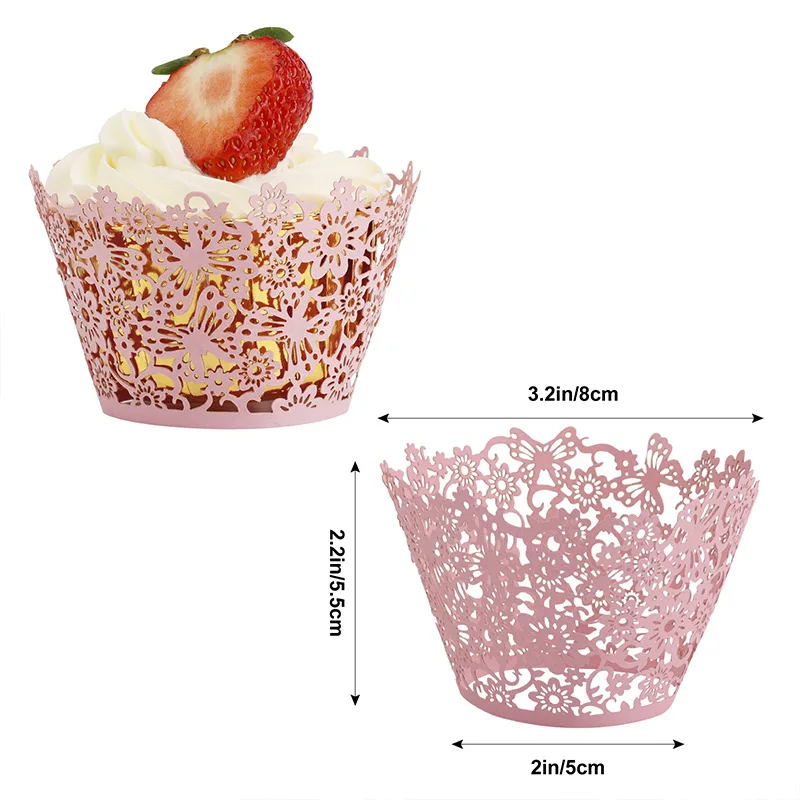 50pcs Laser Cut Paper Hollow Cupcake Wrappers Wedding Birthday Party Cake Decoration Baby Shower Muffin Cupcake Cups Cases